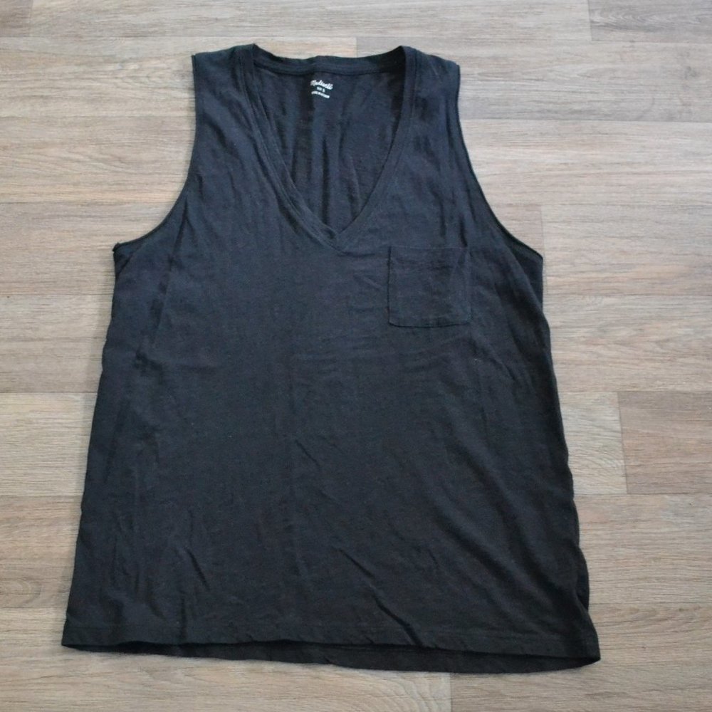 Madewell Whisper Soft Cotton V-neck Black Pocket Tank Top Size Small